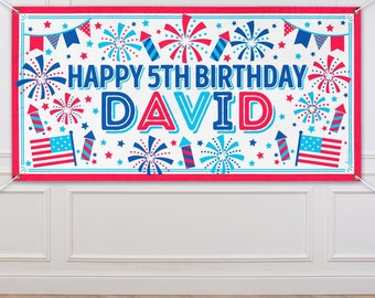 4th of July Birthday Banner Fourth of July Birthday Patriotic Banner Birthday Banner Independence Day 4th of July Birthday Decorations