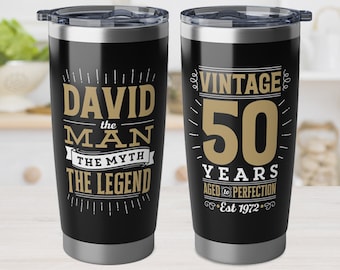 50th Birthday Gift Tumbler for Him Personalized Aged to Perfection Legend Since 1972 Birthday Present Men Dad Husband Son Brother Friend