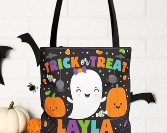 Borsa di tela di Halloween per bambine Borsa personalizzata per dolcetto o scherzetto per bambini Borsa di caramelle di Halloween fantasma Sacco di caramelle di Halloween zucca Borsa di tela per dolcetti di Halloween