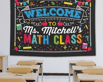 Math Classroom Tapestry Personalized Welcome to Math Class Teacher Classroom Decor Custom School Math Class Sign