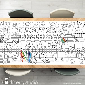 Nappe à colorier pour les transports, décorations de fête d'anniversaire, train, voitures, camions, jeux de société, affiche d'activité, chemin de table, décoration d'anniversaire pour garçon