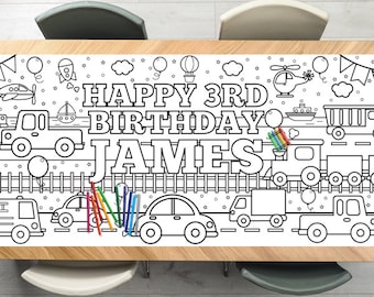 Transportation Coloring Tablecloth Birthday Party Decorations Train Cars Trucks  Party Games Activity Poster Table Runner Boy Birthday Decor