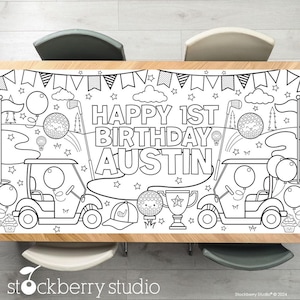 Nappe à colorier pour fête d'anniversaire de golf, décorations pour partie, jeux de fête, affiche d'activité, chemin de table pour garçon, décoration pour premier anniversaire, trou en un