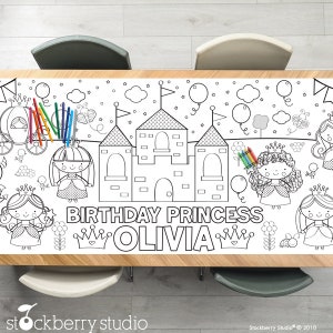 Princess Coloring Tablecloth Princess Birthday Party Decorations Girls Activity Poster Table Runner Girl Birthday Decor