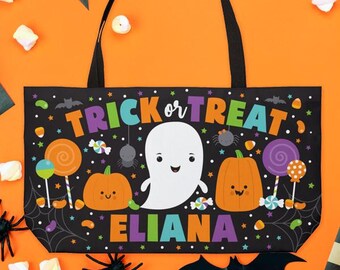 Borsa tote per il weekend di Halloween Borsa personalizzata per dolcetto o scherzetto per bambini Borsa per caramelle di Halloween fantasma Sacco per caramelle di Halloween zucca Borsa tote di Halloween