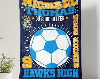 Soccer Player Blanket Personalized Sports Senior Night Graduation Gift Boys Soccer Team Dorm Throw Blanket Girl Gifts Game Day