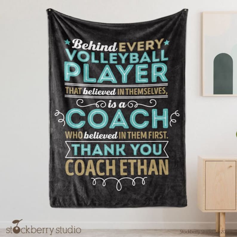 Volleyball Coach Thank You Blanket Personalized Appreciation Gift for Men Women End of Season Retirement Present from Athletes Team image 1