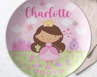 Princess Plate Personalized Gift with Girl Kids Plate Custom Plate Name Monogrammed Children Dinnerware