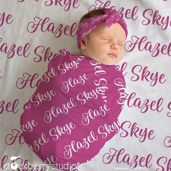 Personalized Baby Girl Custom Name Swaddle and Headband for Newborn