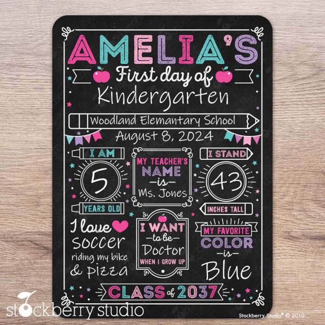 Girl First Day of School Dry Erase Board Sign Reusable Personalized 1st ...