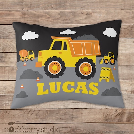 Construction Pillowcase Personalized Boy Dump Truck Custom Excavator
