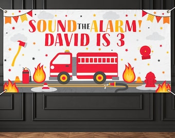 Firetruck Birthday Vinyl Banner Personalized Fire Engine Birthday Banner Fire Truck Firefighter Party Decor Fireman Birthday Decoration