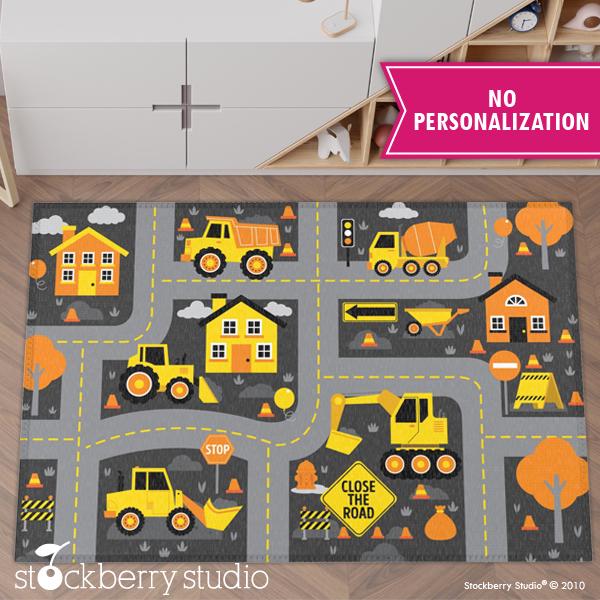 Construction Area Rug Kids Road Play Mat Boy Decor Gift Toddler Dump ...