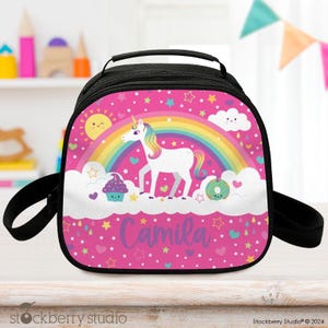 Personalisierte Einhorn Regenbogen Lunchbox für Mädchen - Benutzerdefinierte Name Lunchbox für Kinder Kleinkind Schule | Süße Lunch Tasche