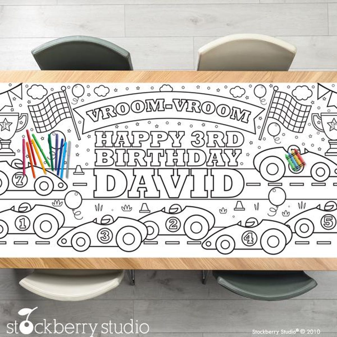 Race Car Coloring Tablecloth Birthday Party Decorations Race Car ...