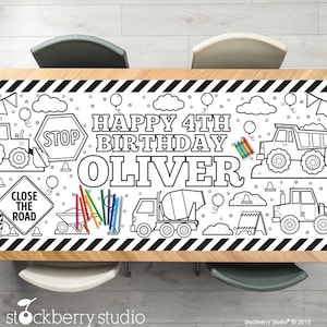 Construction Coloring Tablecloth Birthday Party Decorations Children's Party Games Activity Poster Table Runner Boy First Birthday Decor