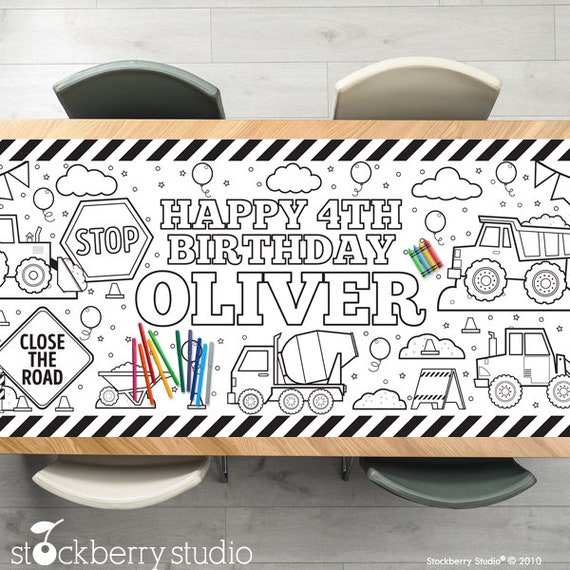 Construction Coloring Tablecloth Birthday Party Decorations Children's Party Games Activity Poster Table Runner Boy First Birthday Decor