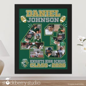 Football Player Number Photo Collage Frame Personalized Senior Night Gift Canvas Student Coach Athlete Soccer Football Team Sports Poster