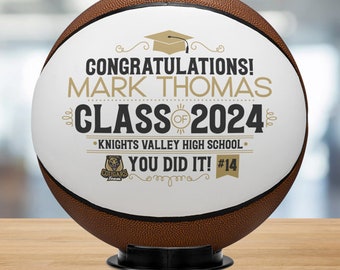 Basketball Graduation Gift for Him Her Grad Personalized with Name Class of 2024 High School University College Graduate Custom Ball
