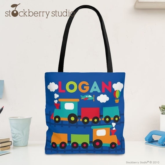 Train Tote Bag Personalized Gift with Name Trains Boys Preschool