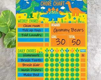Dinosaur Chore Chart Dry Erase Board Reusable Personalized Boy Reward Tracker Responsibility T-rex Daily Routine Dinosaurs Daily Checklist