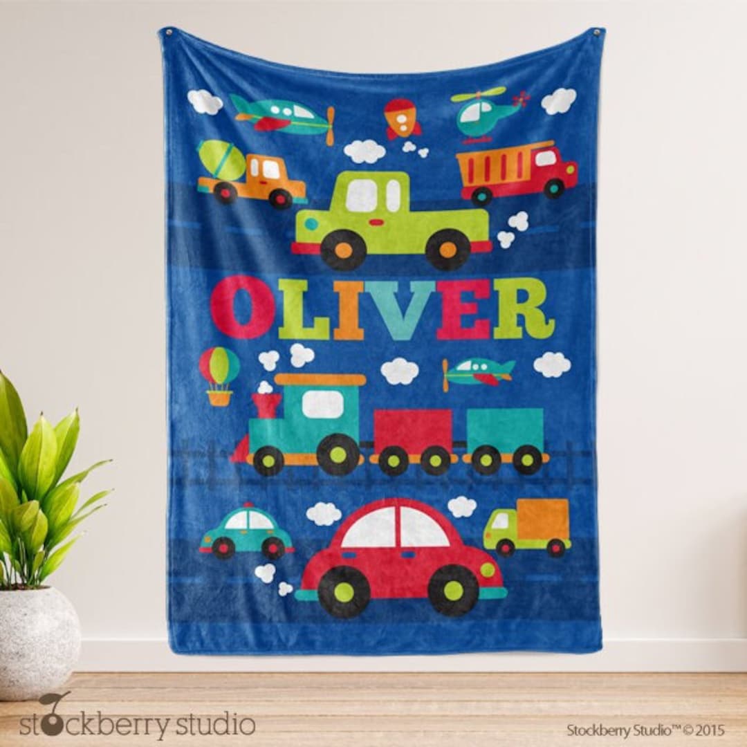 Transportation Blanket Personalized Boy Kids Name Blanket Baby Nursery