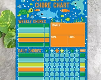 Shark Chore Chart Dry Erase Board Reusable Personalized Boy Reward Tracker Responsibility Kids Shark Daily Routine Boy Ocean Daily Checklist