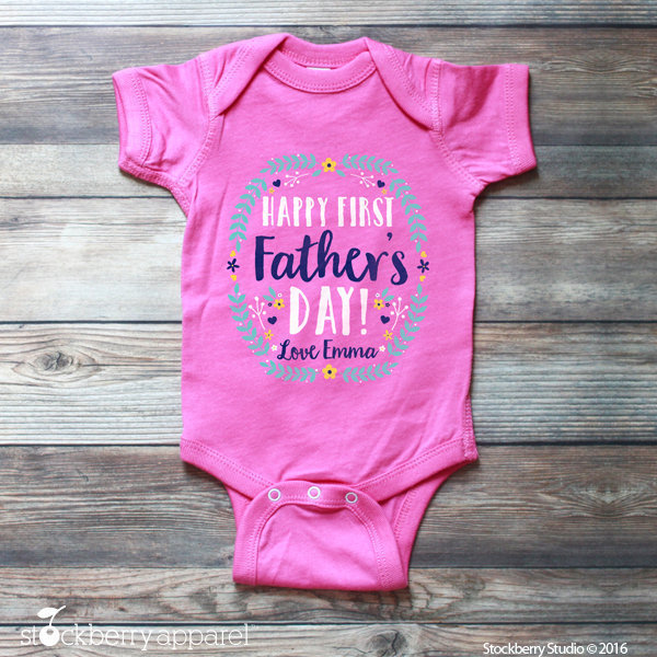Happy Father/'s Day Embroidered Baby T-Shirt Gift Personalised Fathers Dad First