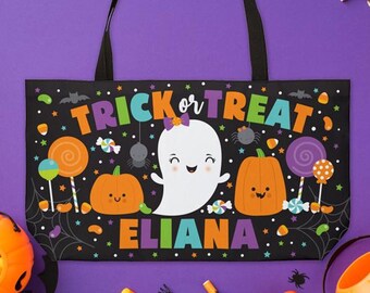 Borsa tote per weekend di Halloween per bambine, personalizzata, per bambini, per dolcetto o scherzetto, per Halloween, con fantasmi, per Halloween, con zucca, per Halloween