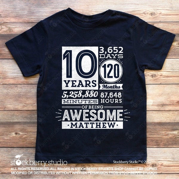 10th Birthday Shirt Boy 10 Years of Being Awesome Birthday Etsy