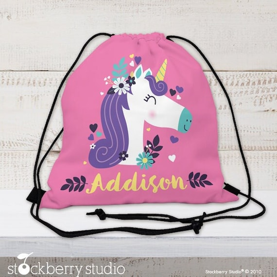Unicorn Drawstring Bag Girl Unicorn Backpack Personalized Unicorn Bag