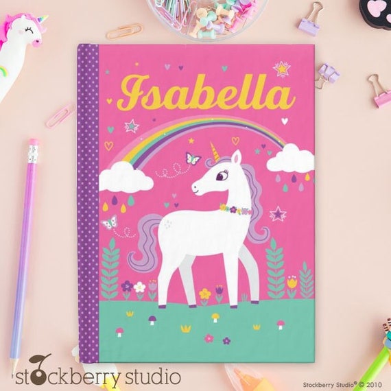 Unicorn Journal Personalized Name Girls Diary Rainbow Sketchbook Kids  School Notebook Custom Girl Birthday Gift 