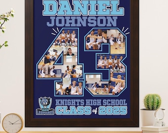 Basketball Player Number Photo Collage Frame Personalized Senior Night Gift Canvas Student Baseball Athlete Soccer Basketball Sports Poster
