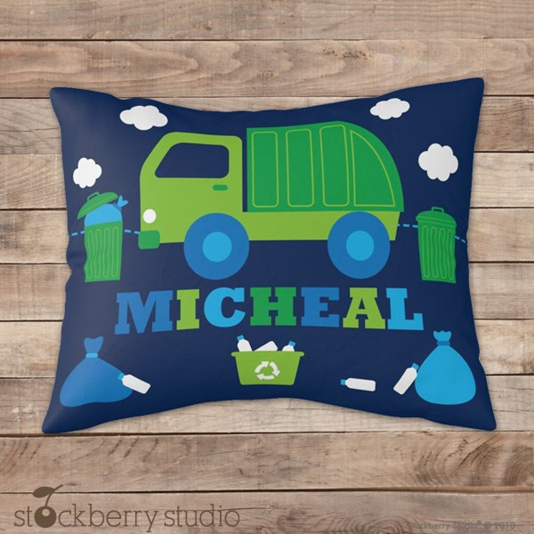Garbage Truck Pillowcase Personalized Boy Trash Truck Decor Custom Kids