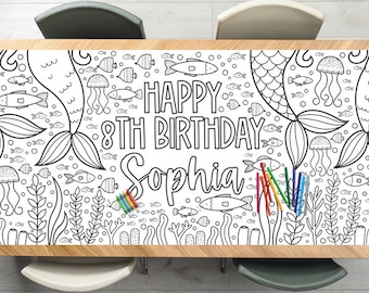 Mermaid Coloring Tablecloth Mermaid Birthday Party Decoration Mermaid Party Games Activity Poster Table Runner Girl Sea Ocean Birthday Decor