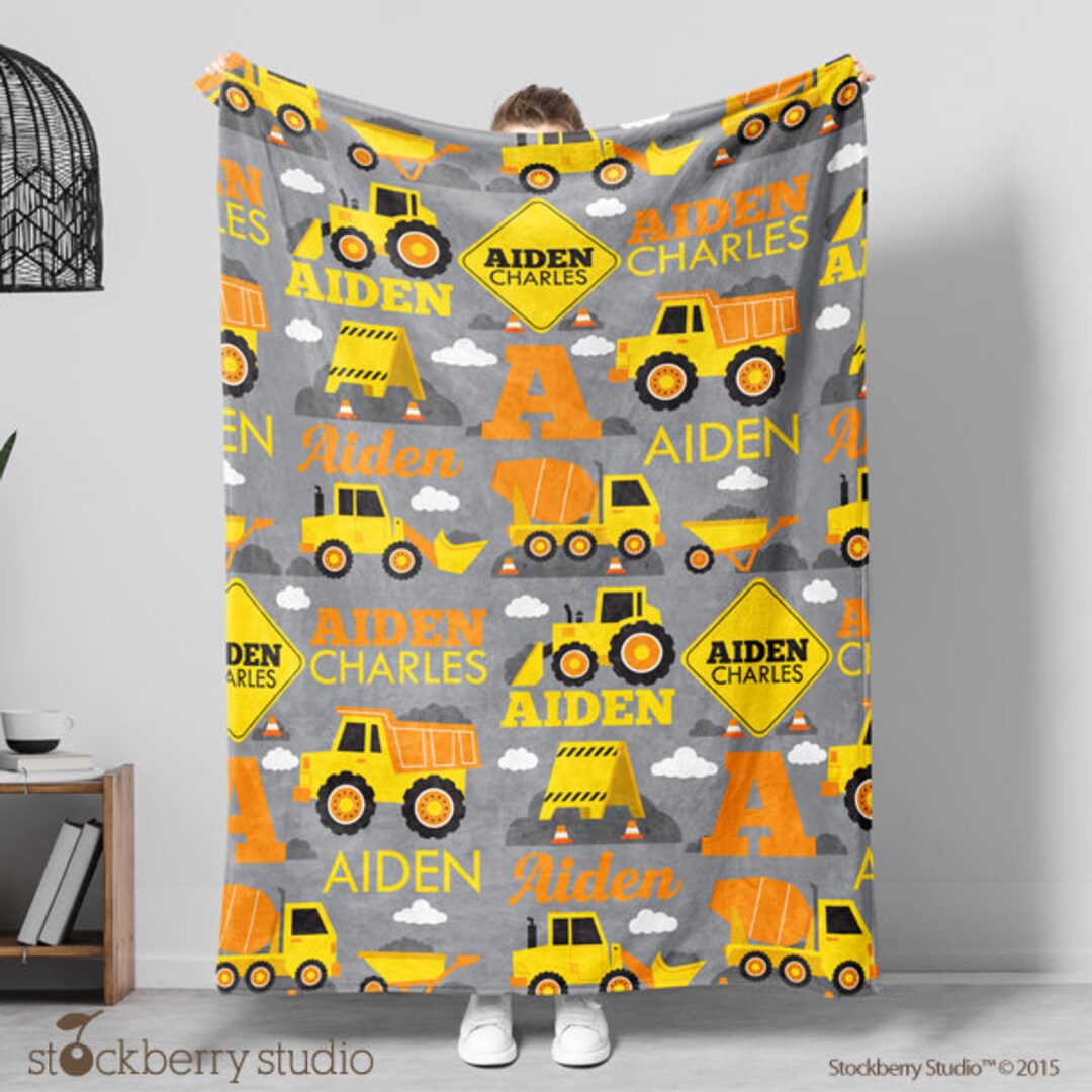 Construction Blanket Personalized Name Baby Boy Blanket Dump Truck Baby
