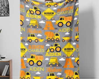 Manta de construcción personalizada con nombre para bebé niño, manta de camión volquete para bebé, manta de vehículos de trabajo para niños, regalo para niño, manta con nombre para niño personalizada