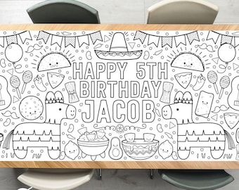Fiesta Coloring Tablecloth Taco Mexican Birthday Party Decorations Cinco De Mayo Activity Poster Piñata  Table Runner Three-esta Decor