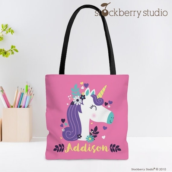 Personalized Unicorn Tote Bag Gift with Name Rainbow Girls Daycare Bag Kids Unicorn Birthday Gift Girl Unicorn Bag Custom Preschool Tote Bag Il_570xn