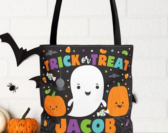 Borsa di tela di Halloween Borsa personalizzata per dolcetto o scherzetto per bambini Borsa di caramelle di Halloween fantasma Sacco di caramelle di Halloween zucca Borsa di tela per dolcetti di Halloween