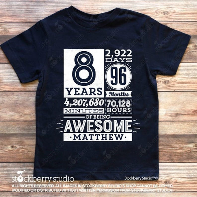 8th Birthday Shirt Boy 8 Years of Being Awesome Birthday Etsy
