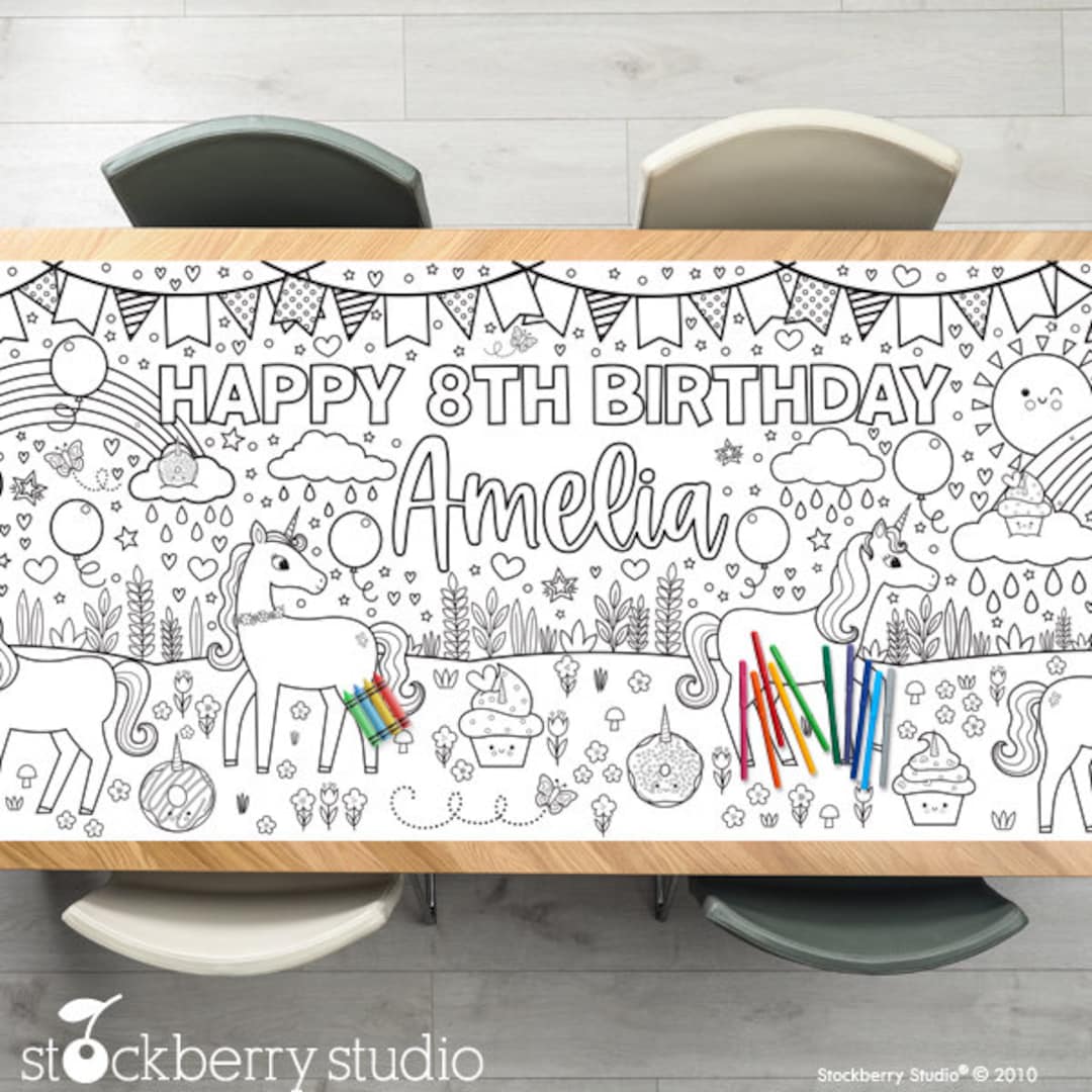 Unicorn Coloring Tablecloth Rainbow Unicorn Birthday Decoration Unicorn ...