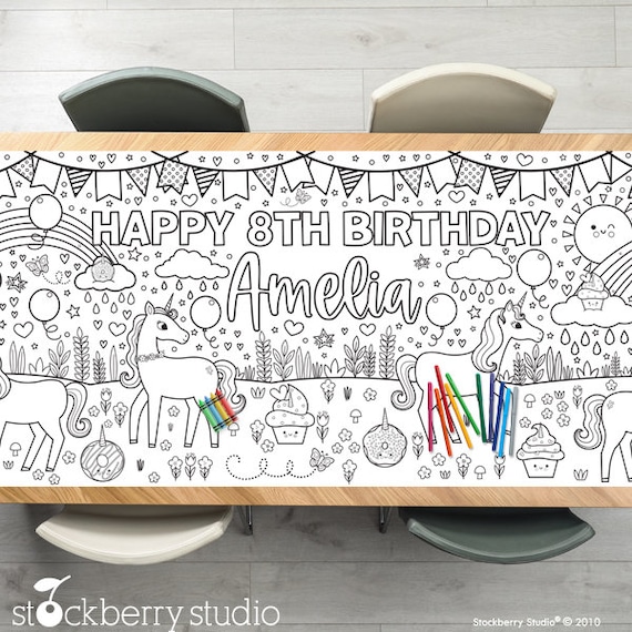 Unicorn Coloring Tablecloth Rainbow Unicorn Birthday Decoration Unicorn Party Games Activity Poster Table Runner Girl Unicorn Birthday Decor