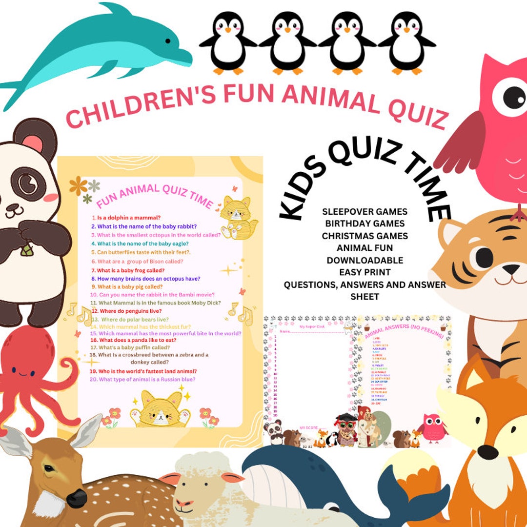 Children's Fun Quiz Quizzes for Kids Animal Quiz for - Etsy Children's Fun Quiz Quizzes for Kids Animal Quiz for - Etsy
