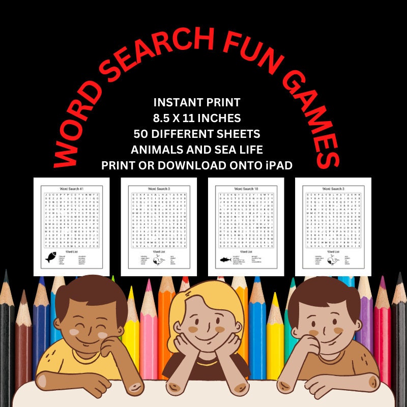 Kids Word Search Sheets, 50 Word Searching Sheets, Educational ...