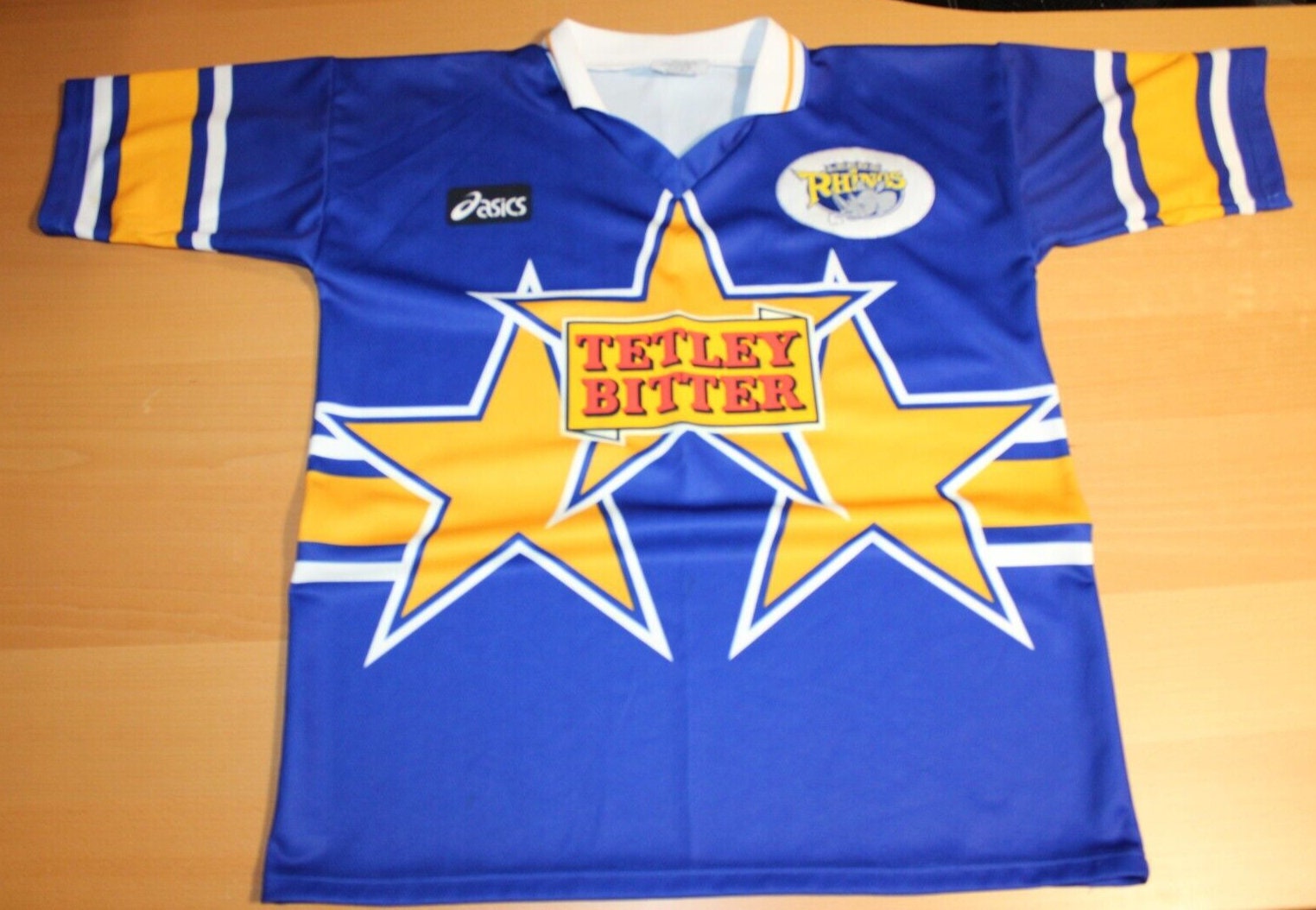 Vintage ASICS Leeds Rhinos Tetley Bitter Rugby Shirt Jersey Mens