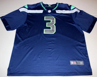 NFL Football Seattle Seahawks Russell Wilson #3 Sewn Jersey Large Blue Nike