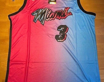 NBA Basketball Miami Heat Vice City Dwyane Wade #3 Sewn Jersey Large Blue Pink
