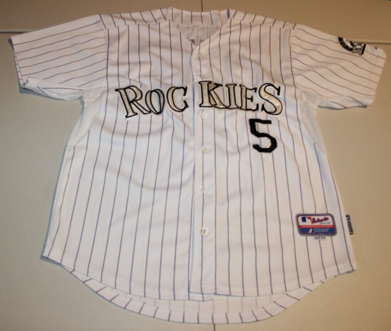 Vintage 90s Russell Athletic Pinstriped Colorado Rockies Baseball Jersey Sz  M/L