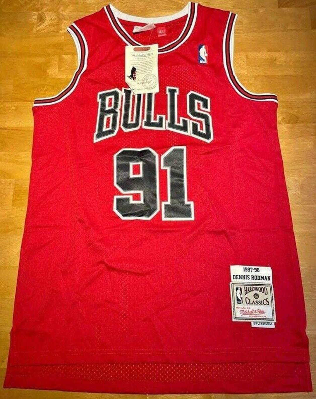 Maillot Chicago Bulls Dennis Rodman 1997-98 - Maillot Vintage Mitchell & Ness Neuf Avec étiquette, Taille L